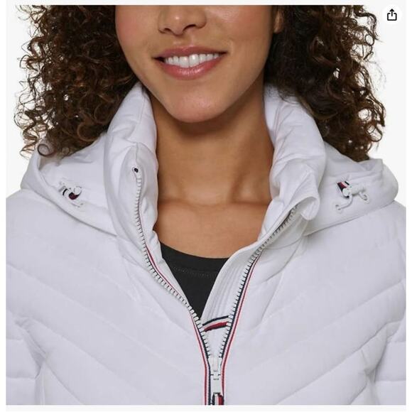 Tommy Hilfiger Women's Size Small Puffer Lightweight Hooded Stretch Jacket with - Picture 2 of 7